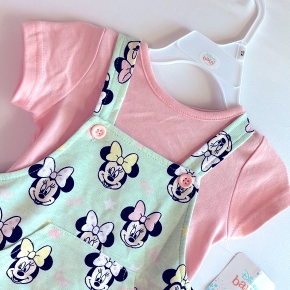 🆕 Disney Minnie Mouse 2-Pc 18M Tee & Snap-Close Adjustable Button Overall Set - Picture 11 of 16